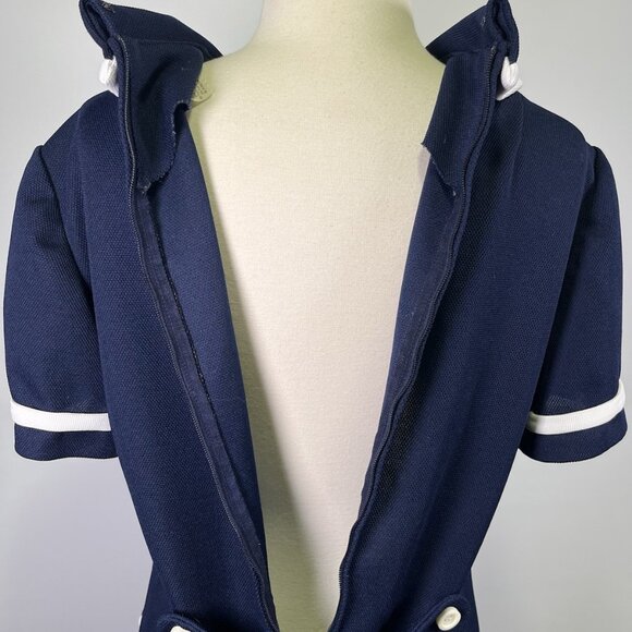 Vintage 70s Navy Blue Mod Sailor Dress Peter Pan Collar Double Breast Nautical - Picture 8 of 9
